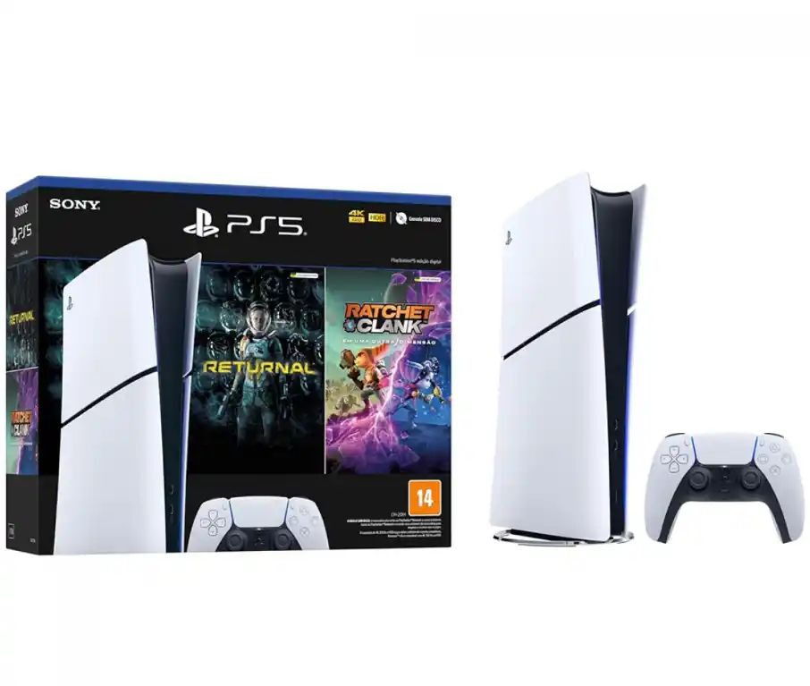 CONSOLE PLAYSTATION 5 SLIM DIGITAL EDITION + RETURNAL E RATCHET & CLANK, 1TB, COM 1 CONTROLE Console Playstation 5 Slim Digital Edition + Returnal e Ratchet & Clank, 1TB, Com 1 Controle PS5 - Imagem 1